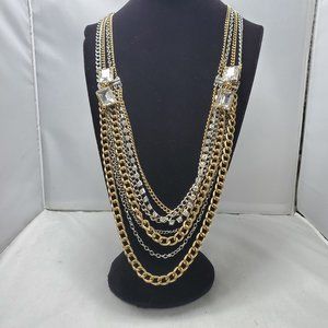 Bijou gold silver crystal 7 layer metal chain necklace